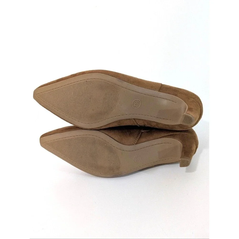 Brown Kitten Heel Microfiber Ankle Boots - Size 7.5 Womens - Faux Suede Booties